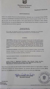 El acta firmada por la Secretaría General del Tribunal Electoral fue expedido el 20 de abril de 2015. (Crédito: Tribunal Electoral de Panamá)