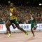 BEIJING, CHINA - AUGUST 27: Usain Bolt of Jamaica crosses the finish line to win gold ahead of Anaso Jobodwana of South Africa (2nd R) in the Men's 200 metres final during day six of the 15th IAAF World Athletics Championships Beijing 2015 at Beijing National Stadium on August 27, 2015 in Beijing, China. (Photo by Andy Lyons/Getty Images)