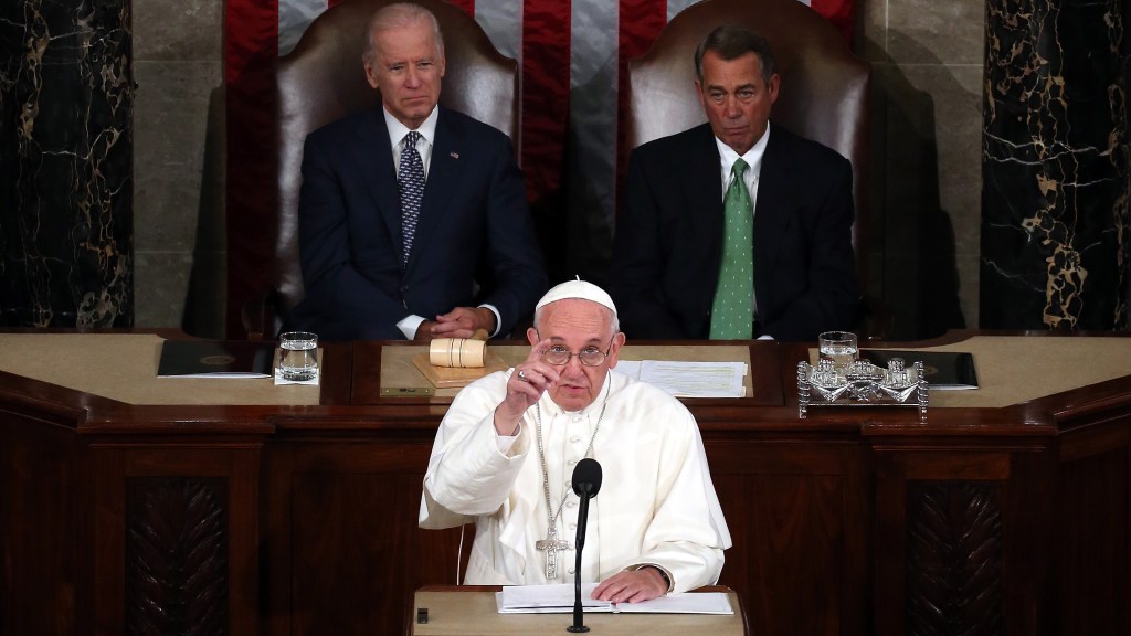 El papa Francisco durante su discurso al Congreso. Crédito: Mark Wilson/Getty Images.