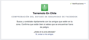 FAcebook ayuda localizar personas terremoto chile