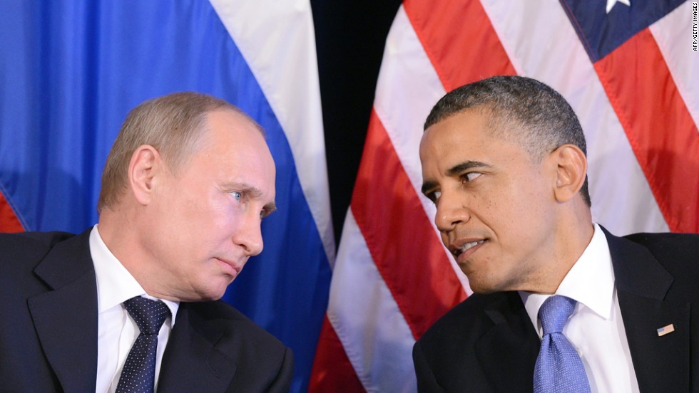 US President Barack Obama (R) listens to Russian President Vladimir Putin after their bilateral meeting in Los Cabos, Mexico on June 18, 2012 on the sidelines of the G20 summit. Obama and President Vladimir Putin met Monday, for the first time since the Russian leader's return to the presidency, for talks overshadowed by a row over Syria. The closely watched meeting opened half-an-hour late on the sidelines of the G20 summit of developed and developing nations, as the US leader sought to preserve his "reset" of ties with Moscow despite building disagreements. AFP PHOTO/Jewel Samad (Photo credit should read JEWEL SAMAD/AFP/GettyImages)