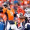 Peyton Manning (número 18) de los Denver Broncos hace un pase en el tercer cuarto contra los New England Patriots el 24 de enero de 2016 (Crédito: Ezra Shaw/Getty Images)