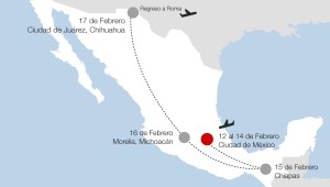 Mapa general de la visita del papa Francisco a México