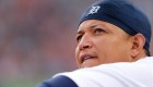 DETROIT, MI - AUGUST 20: Miguel Cabrera #24 of the Detroit Tigers watches the action from the dugout during the second inning of the game against the Texas Rangers on August 20, 2015 at Comerica Park in Detroit, Michigan. (Photo by Leon Halip/Getty Images)