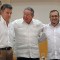 PAZ RECONCILIACIÓN COLOMBIA Cuban President Raul Castro (C) embraces Colombian President Juan Manuel Santos (L) and the head of the FARC guerrilla Timoleon Jimenez, aka Timochenko (R), during a meeting in Havana on September 23, 2015. The Colombian government and FARC rebels announced a key breakthrough in their nearly three-year peace talks Wednesday with the signing of a deal on justice for crimes committed during the five-decade conflict. The deal includes the creation of special courts and a broad amnesty, though this will not cover "crimes against humanity, serious war crimes" and other offenses including kidnappings, extrajudicial executions and sexual abuse, said officials from Cuba and Norway, the guarantors in the talks. AFP PHOTO / Yamil Lage (Photo credit should read YAMIL LAGE/AFP/Getty Images)