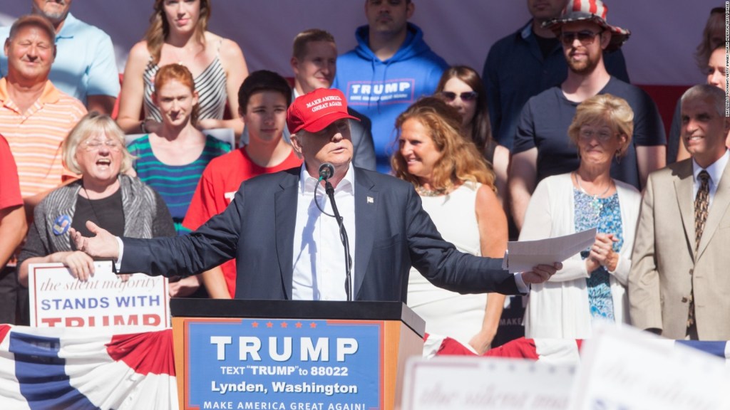 El candidato presidencial republicano Donald Trump da un discurso el 7 de mayo de 2016 en Lynden, Washington.Crédito: Matt Mills McKnight / Getty Images.