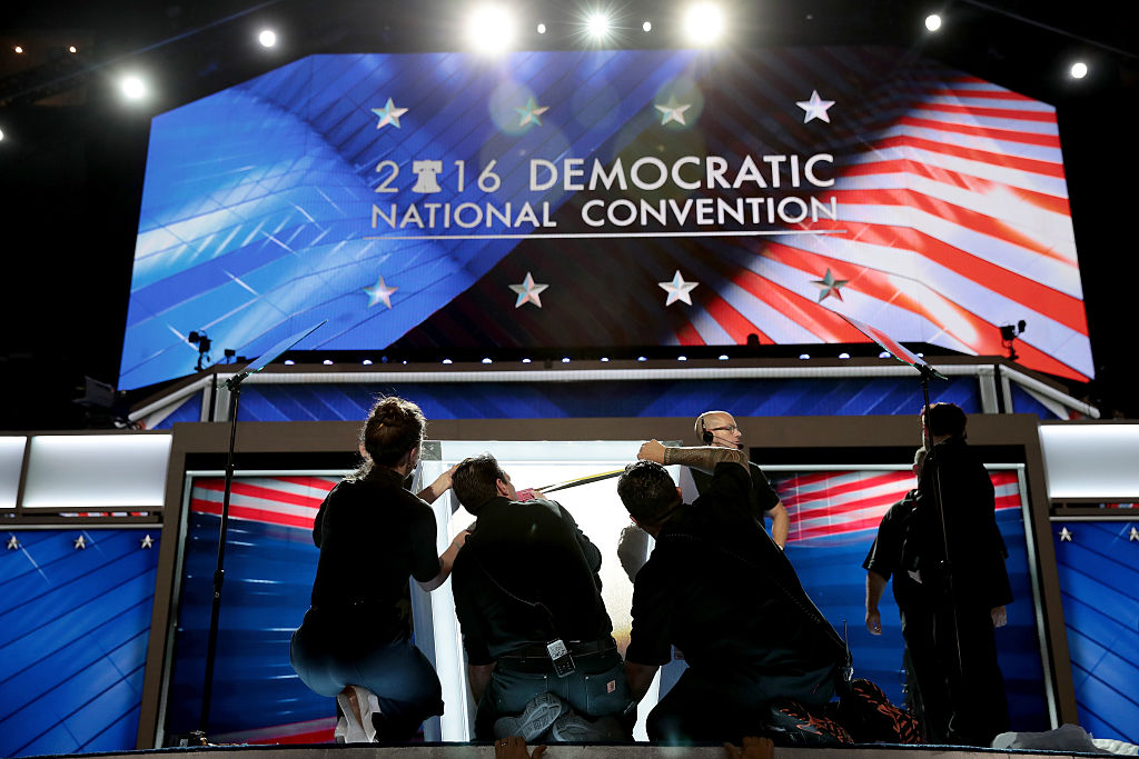 PHILADELPHIA, PA - JULY 25: on the first day of the Democratic National Convention at the Wells Fargo Center, July 25, 2016 in Philadelphia, Pennsylvania. An estimated 50,000 people are expected in Philadelphia, including hundreds of protesters and members of the media. The four-day Democratic National Convention kicked off July 25. (Photo by Drew Angerer/Getty Images)