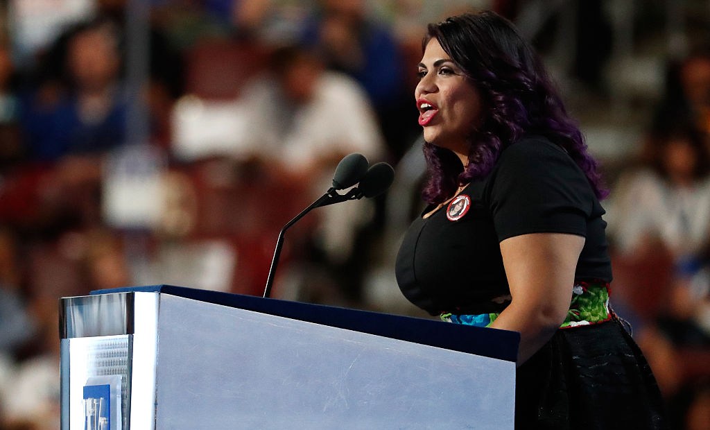 PHILADELPHIA, PA - JULY 25: Astrid Silva delivers remarks on the first day of the Democratic National Convention at the Wells Fargo Center, July 25, 2016 in Philadelphia, Pennsylvania. An estimated 50,000 people are expected in Philadelphia, including hundreds of protesters and members of the media. The four-day Democratic National Convention kicked off July 25. (Photo by Aaron P. Bernstein/Getty Images)