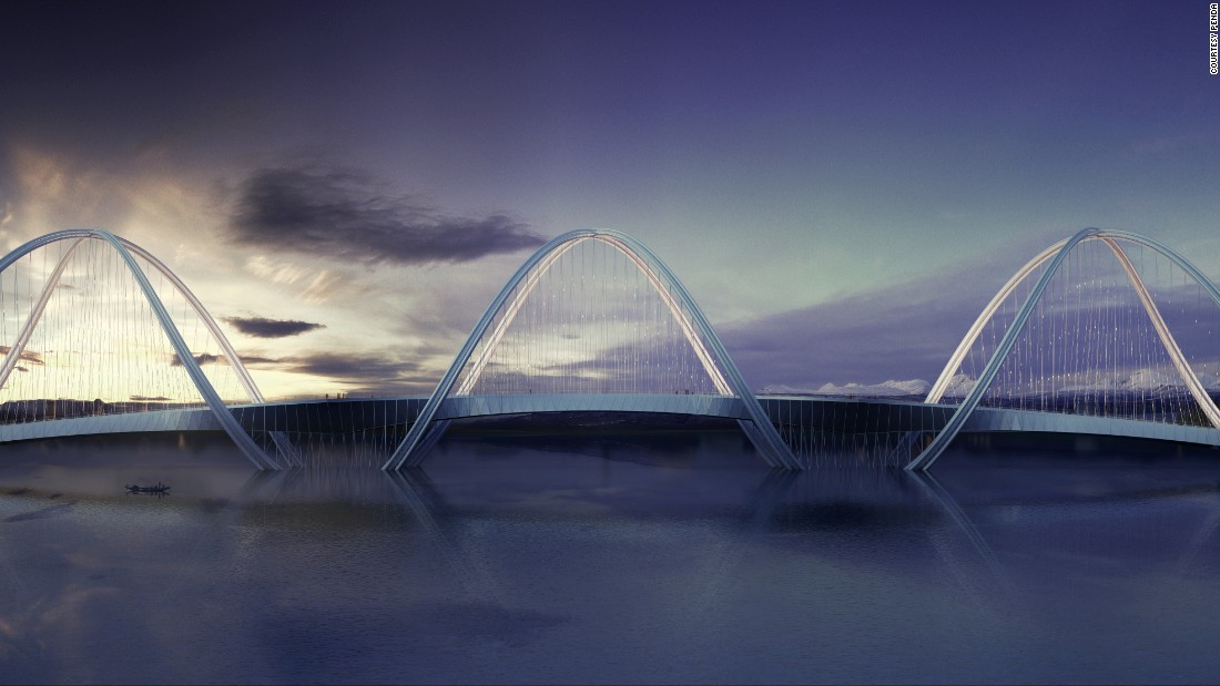Puente San Shan diseñado por Penda, concepto (Beijing, China) – Esta estructura curvilínea, un concepto de la firma arquitectónica Penda, fue diseñado para conectar el norte de Beijing a las sedes olímpicas de los Juegos de Invierno de 2022 en el distrito vecino de Zhangjiakou.