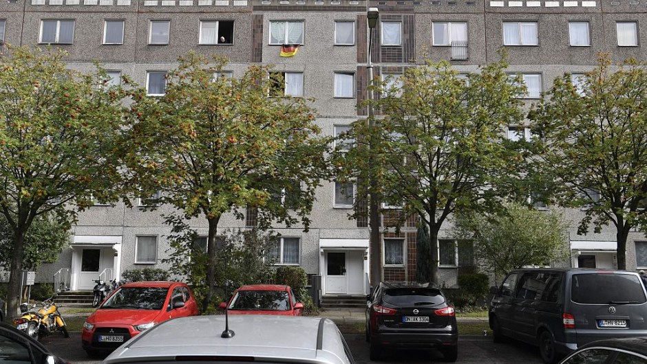 This picture shows the flat (Up Center R) on the last floor of a communist-era housing block in Leipzig Paunsdorf, eastern Germany, where a Syrian man, suspected of plotting a jihadist bomb attack, has been arrested on October 10, 2016. The Syrian man was arrested with the help of two of the fugitive's compatriots, in a case that sparked fresh calls for greater checks on asylum seekers. / AFP / John MACDOUGALL (Photo credit should read JOHN MACDOUGALL/AFP/Getty Images)