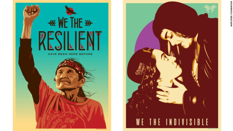  “We The Resilient” (Nosotros los resilientes) de Ernesto Yerena a la izquierda y "We The Indivisible" (Nosotros los indivisibles) de Jessica Sabogal también hacen parte de la campaña de Amplifier Foundation.