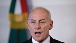 US Homeland Security chief John Kelly speaks during a joint press conference with Mexican Interior Minister Miguel Angel Osorio Chong (out of frame), at the Foreign Ministry building in Mexico City on February 23, 2017. Mexico vowed not to let the United States impose migration reforms on it as its leaders prepared Thursday to host US officials Kelly and US Secretary of State Rex Tillerson who are cracking down on illegal immigrants. / AFP / Ronaldo SCHEMIDT (Photo credit should read RONALDO SCHEMIDT/AFP/Getty Images)