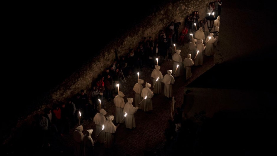 Good Dead Christ) brotherhood take part in a procession in the early hours of the morning on April 11, 2017 in Zamora, Spain. Spain celebrates holy week before Easter with processions in most Spanish towns and villages. (Photo by Pablo