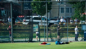 A view of a baseball field after a shooting during a practice of the Republican congressional baseball at Eugene Simpson Statium Park June 14, 2017 in Alexandria, Virginia. At least five people people including a top Republican congressman were wounded in a Washington suburb early Wednesday morning when a shooting erupted as they practiced for an annual baseball game between lawmakers. Senior congressman Steve Scalise was shot in the hip, according to fellow Republican lawmaker Mo Brooks who told CNN at least two law enforcement officers and one congressional staffer were also shot in the incident in Alexandria, Virginia. / AFP PHOTO / Brendan Smialowski (Photo credit should read BRENDAN SMIALOWSKI/AFP/Getty Images)