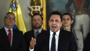 Venezuelan Foreign Minister Daniel Moncada speaks during a press conference in Caracas on July 18, 2017. US President Donald Trump threatened Venezuela with swift "economic actions" on Monday if its leader pushes on with an unpopular bid to change his country's constitution amid mounting condemnation. / AFP PHOTO / JUAN BARRETO (Photo credit should read JUAN BARRETO/AFP/Getty Images)