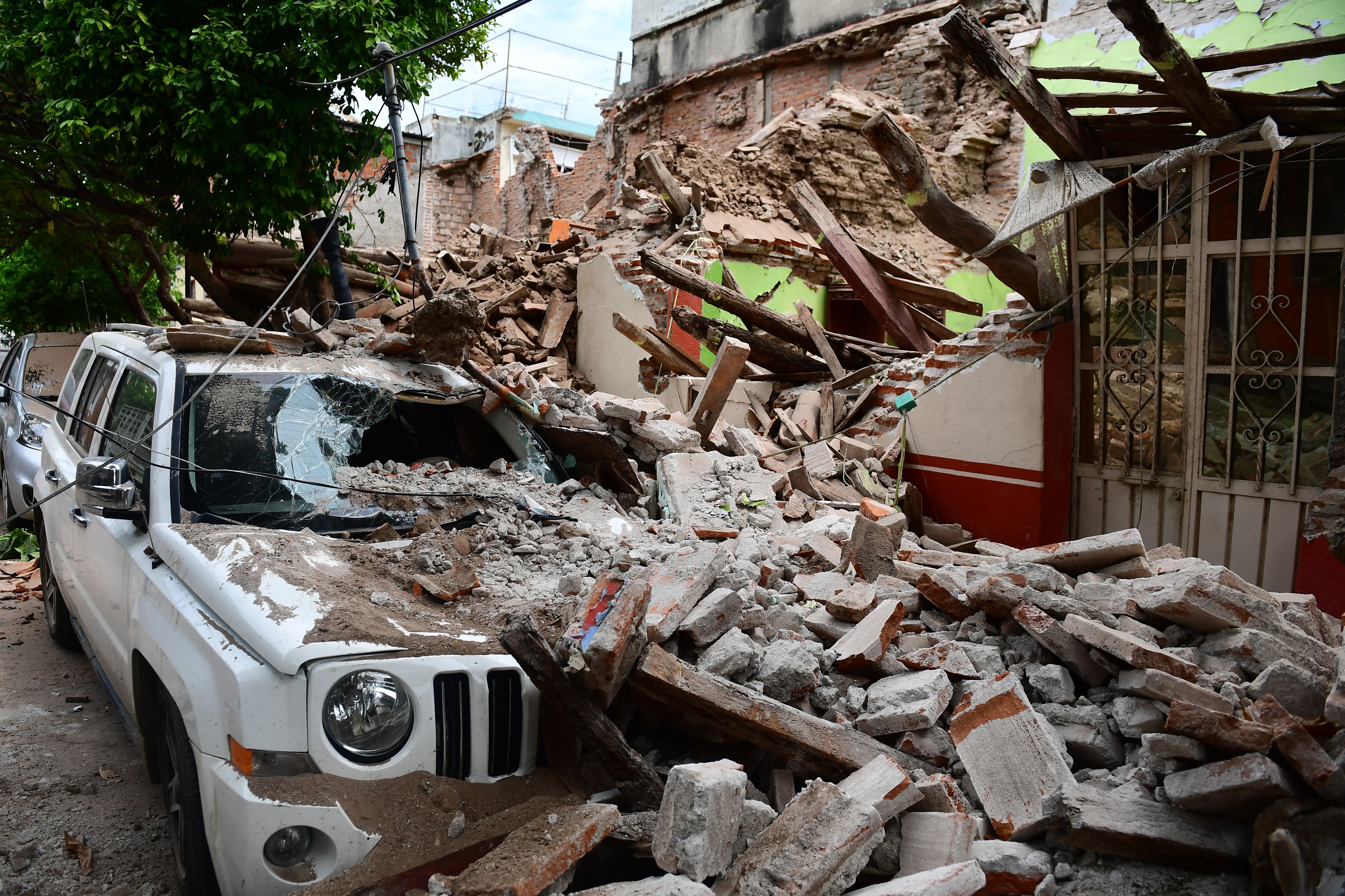 View of damages caused by the 8.2 magnitude earthquake that hit Mexico's Pacific coast, in Juchitan de Zaragoza, state of Oaxaca on September 8, 2017. Mexico's most powerful earthquake in a century killed at least 35 people, officials said, after it struck the Pacific coast, wrecking homes and sending families fleeing into the streets. / AFP PHOTO / RONALDO SCHEMIDT (Photo credit should read RONALDO SCHEMIDT/AFP/Getty Images)