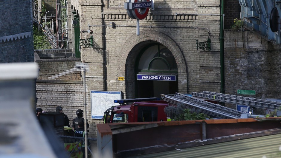 Members of the emergency services and armed police officers work outside Parsons Green underground tube station in west London on September 15, 2017, following an incident on an underground tube carriage at the station. Police and ambulance services said they were responding to an "incident" at Parsons Green underground station in west London on Friday, following media reports of an explosion. "We are aware of an incident at Parsons Green tube station. Officers are in attendance," London's Metropolitan Police said on Twitter. / AFP PHOTO / Daniel LEAL-OLIVAS (Photo credit should read DANIEL LEAL-OLIVAS/AFP/Getty Images)