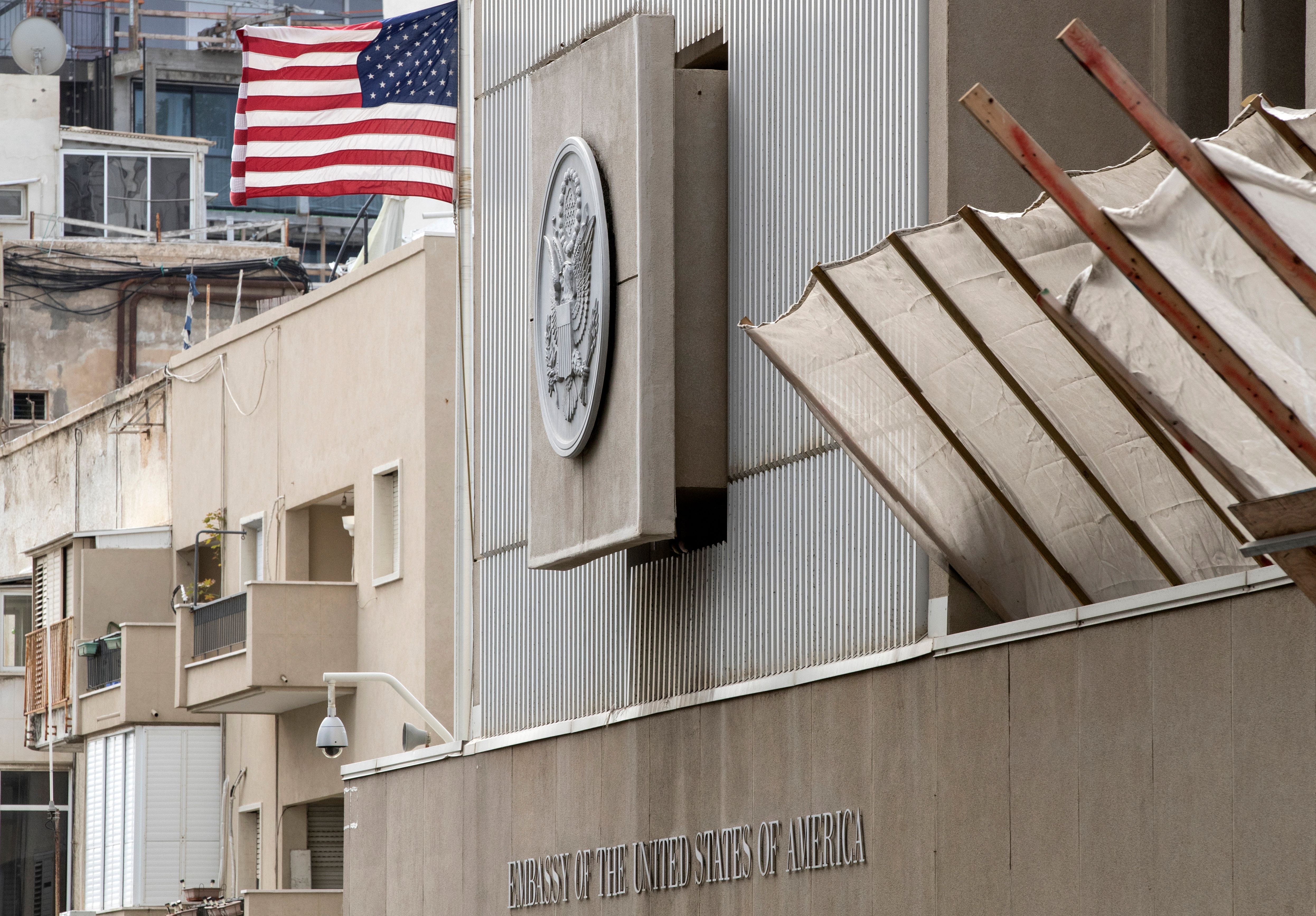 A picture shows the exterior of the US embassy in Tel Aviv on December 6, 2017. President Donald Trump is set to recognise Jerusalem as Israel's capital, upending decades of careful US policy and ignoring dire warnings from Arab and Western allies alike of a historic misstep that could trigger a surge of violence in the Middle East. / AFP PHOTO / JACK GUEZ (Photo credit should read JACK GUEZ/AFP/Getty Images)