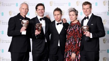 in the press room during the EE British Academy Film Awards (BAFTAs) held at Royal Albert Hall on February 18, 2018 in London, England.