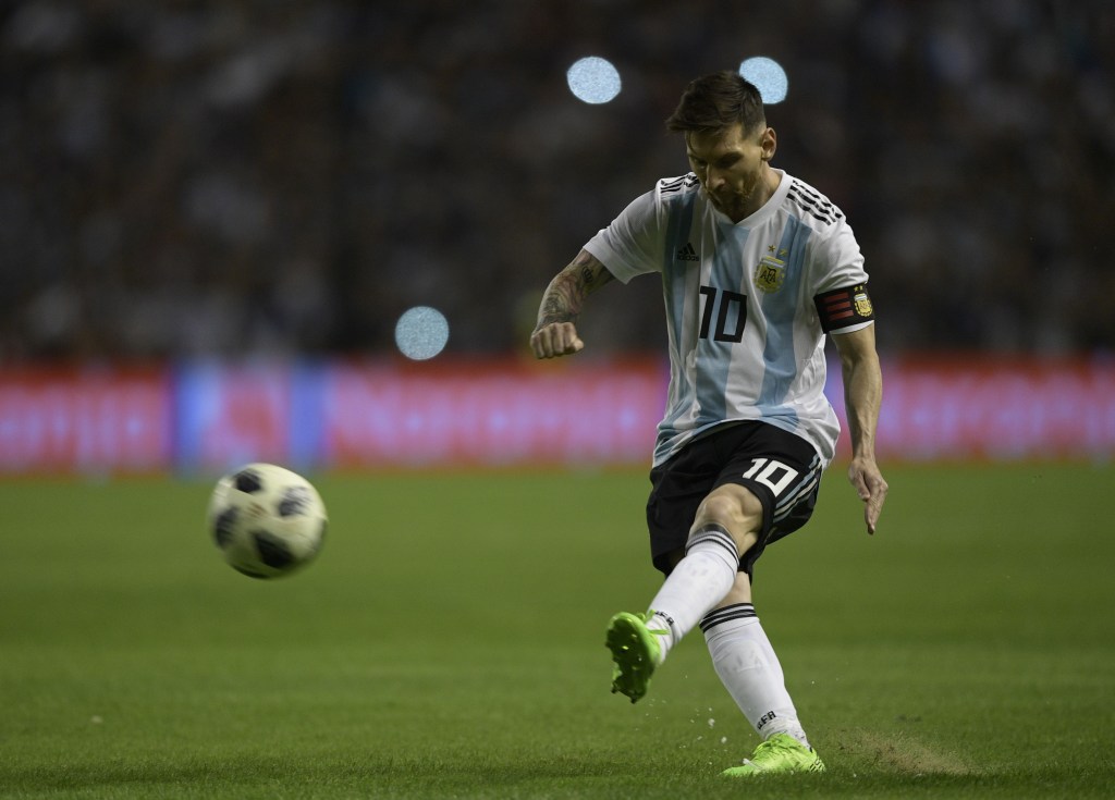 Messi en un partido amistoso que enfrentó a Argentina contra Haití el 29 de Mayo de 2018. (Crédito: JUAN MABROMATA/AFP/Getty Images)