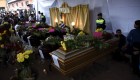 View of the coffins of seven people who died following the eruption of the Fuego volcano, at the morgue in Alotenango municipality, Sacatepequez, about 65 km southwest of Guatemala City, on June 4, 2018. - Rescue workers Monday pulled more bodies from under the dust and rubble left by an explosive eruption of Guatemala's Fuego volcano, bringing the death toll to at least 62. (Photo by JOHAN ORDONEZ / AFP) (Photo credit should read JOHAN ORDONEZ/AFP/Getty Images)