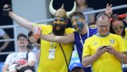 Sweden supporters cheer ahead of the Russia 2018 World Cup Group F football match between Sweden and South Korea at the Nizhny Novgorod Stadium in Nizhny Novgorod on June 18, 2018. (Photo by Martin BERNETTI / AFP) / RESTRICTED TO EDITORIAL USE - NO MOBILE PUSH ALERTS/DOWNLOADS (Photo credit should read MARTIN BERNETTI/AFP/Getty Images)