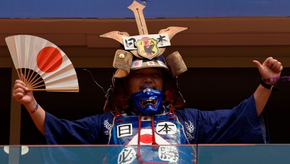 A Japanese fan dressed as a Samurai poses before the Russia 2018 World Cup Group H football match between Colombia and Japan at the Mordovia Arena in Saransk on June 19, 2018. (Photo by JUAN BARRETO / AFP) / RESTRICTED TO EDITORIAL USE - NO MOBILE PUSH ALERTS/DOWNLOADS (Photo credit should read JUAN BARRETO/AFP/Getty Images)