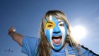 ROSTOV-ON-DON, RUSSIA - JUNE 20: A Uruguay fan enjoys the pre match atmosphere prior to the 2018 FIFA World Cup Russia group A match between Uruguay and Saudi Arabia at Rostov Arena on June 20, 2018 in Rostov-on-Don, Russia. (Photo by Matthias Hangst/Getty Images)