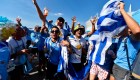 Uruguay fans cheer outside the stadium before the Russia 2018 World Cup Group A football match between Uruguay and Saudi Arabia at the Rostov Arena in Rostov-On-Don on June 20, 2018. (Photo by JOE KLAMAR / AFP) / RESTRICTED TO EDITORIAL USE - NO MOBILE PUSH ALERTS/DOWNLOADS (Photo credit should read JOE KLAMAR/AFP/Getty Images)