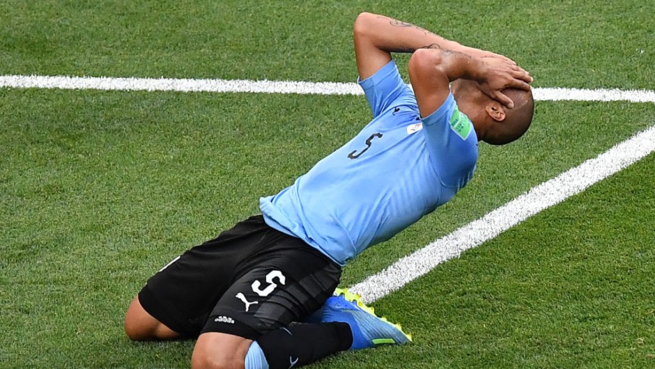 Uruguay's midfielder Carlos Sanchez reacts after missing a goal during the Russia 2018 World Cup Group A football match between Uruguay and Saudi Arabia at the Rostov Arena in Rostov-On-Don on June 20, 2018. (Photo by JOE KLAMAR / AFP) / RESTRICTED TO EDITORIAL USE - NO MOBILE PUSH ALERTS/DOWNLOADS (Photo credit should read JOE KLAMAR/AFP/Getty Images)