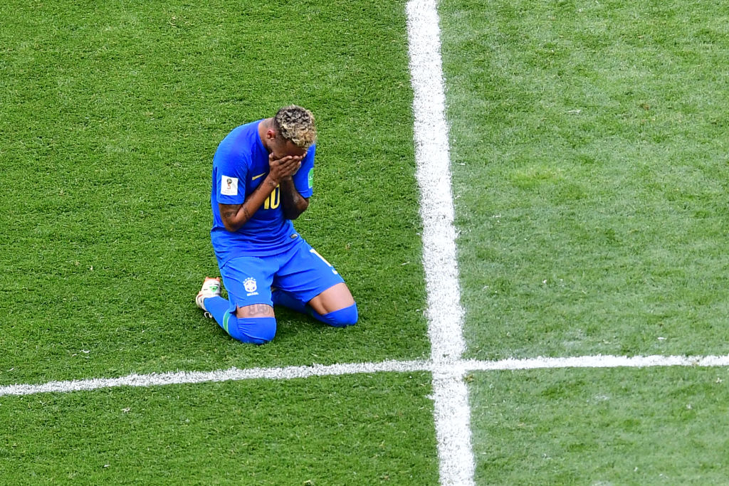 Brazil's forward Neymar cries at the end of the Russia 2018 World Cup Group E football match between Brazil and Costa Rica at the Saint Petersburg Stadium in Saint Petersburg on June 22, 2018. (Photo by Giuseppe CACACE / AFP) / RESTRICTED TO EDITORIAL USE - NO MOBILE PUSH ALERTS/DOWNLOADS (Photo credit should read GIUSEPPE CACACE/AFP/Getty Images)