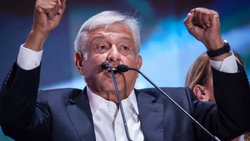 MEXICO CITY, MEXICO - JULY 01: President elect of Mexico, Andres Manuel Lopez Obrador speaks during the celebration event, at the end of the Mexico 2018 Presidential Election on July 1, 2018 in Mexico City, Mexico. (Photo by Pedro Mera/Getty Images)