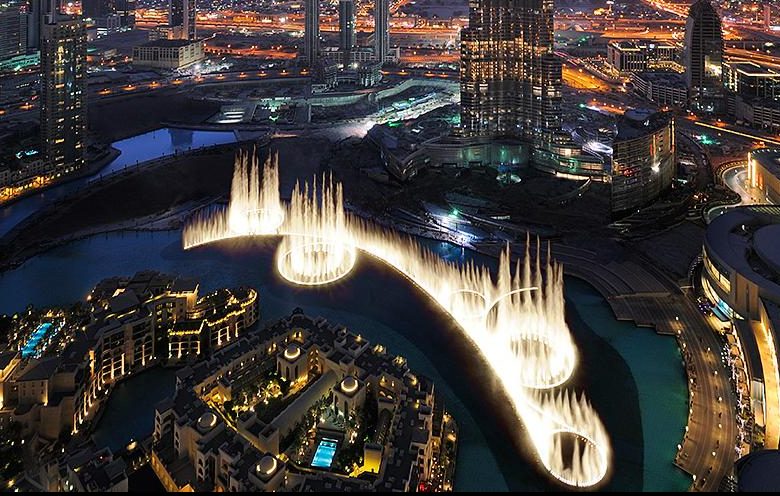 La coreografía de la fuente gigante de Dubai