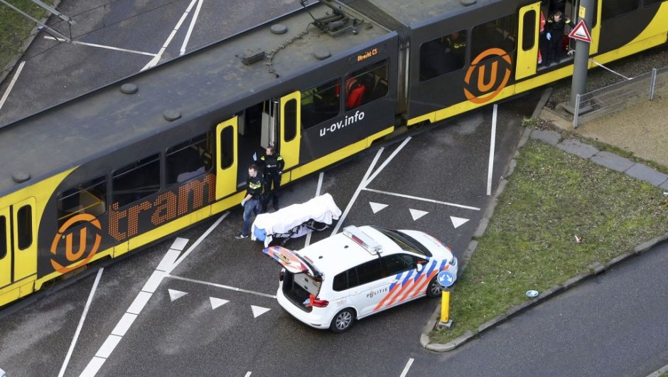ALTERNATIVE CROP - Special Police forces inspect a tram at the 24 Oktoberplace in Utrecht, on March 18, 2019 where a shooting took place. - A gunman opened fire on a tram in the Dutch city of Utrecht on March 18, 2019, killing at least one person and wounding several in what officials said was a possible terrorist incident. (Photo by Ricardo Smit / ANP / AFP) / Netherlands OUT / ALTERNATIVE CROP (Photo credit should read RICARDO SMIT/AFP/Getty Images)
