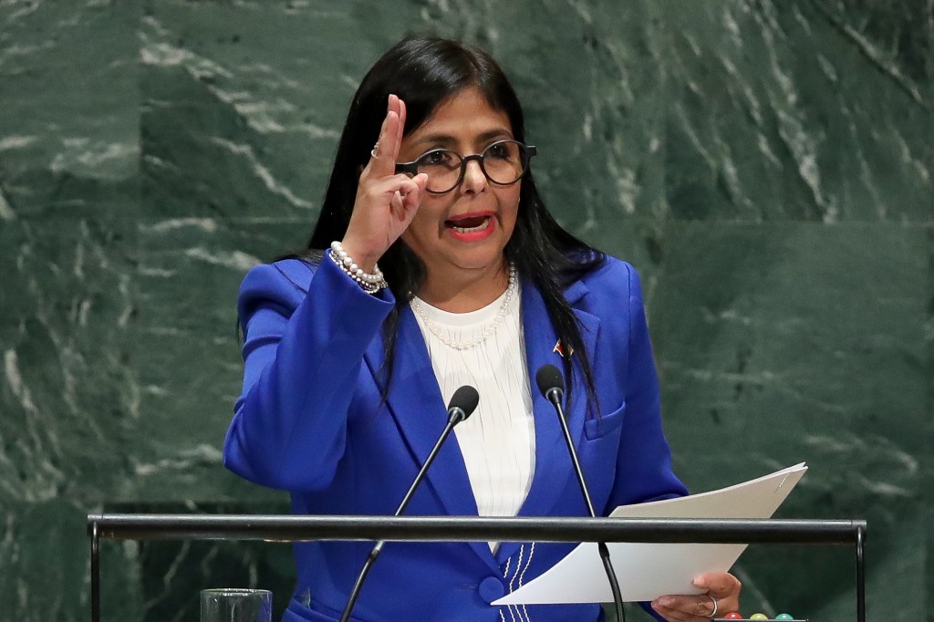 NEW YORK, NY - SEPTEMBER 27: Vice President of Venezuela Delcy Rodriguez addresses the United Nations General Assembly at UN headquarters on September 27, 2019 in New York City. World leaders from across the globe are gathered at the 74th session of the UN General Assembly, amid crises ranging from climate change to possible conflict between Iran and the United States. (Photo by Drew Angerer/Getty Images)