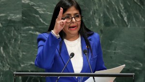 NEW YORK, NY - SEPTEMBER 27: Vice President of Venezuela Delcy Rodriguez addresses the United Nations General Assembly at UN headquarters on September 27, 2019 in New York City. World leaders from across the globe are gathered at the 74th session of the UN General Assembly, amid crises ranging from climate change to possible conflict between Iran and the United States. (Photo by Drew Angerer/Getty Images)