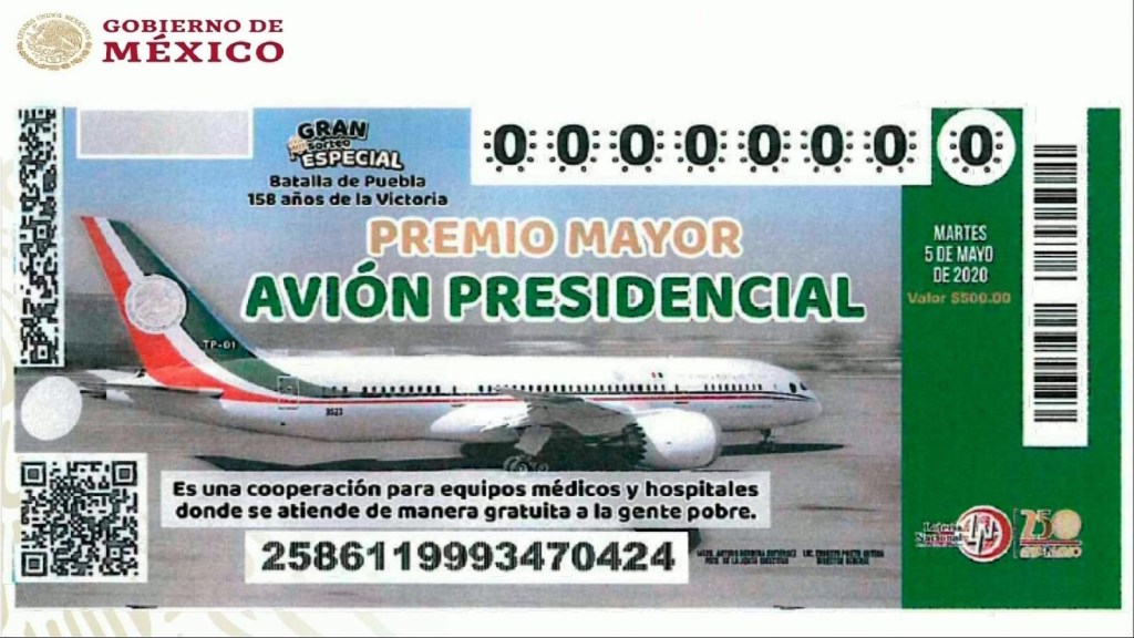 Así es el boleto para rifar el avión presidencial