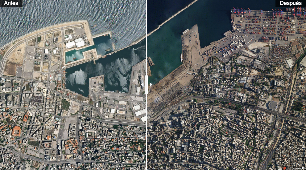 Explosión Beirut antes y después daños imágenes satelitales