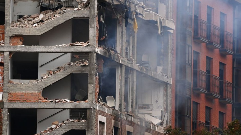 A damaged building is pictured in Madrid on January 20, 2021 after a strong explosion rocked the building. - The cause of the blast was not immediately clear. (Photo by GABRIEL BOUYS / AFP) (Photo by GABRIEL BOUYS/AFP via Getty Images)