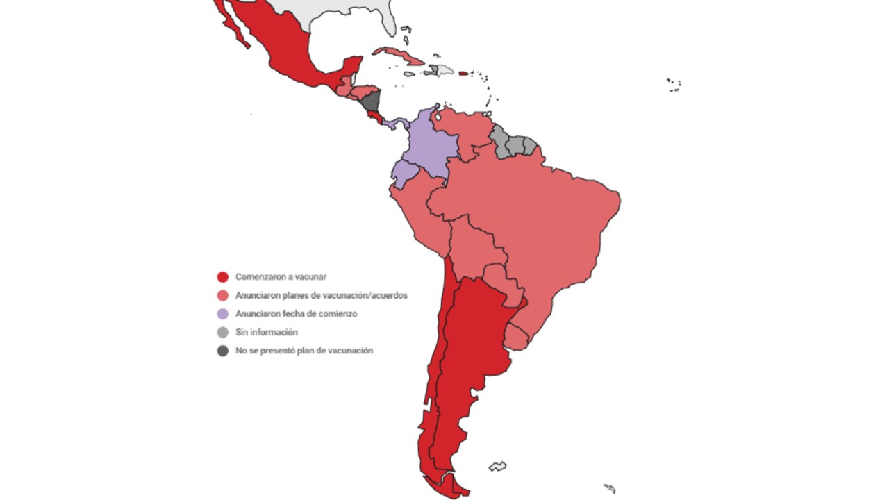 Mira en este mapa cómo va la vacunación en Latinoamérica
