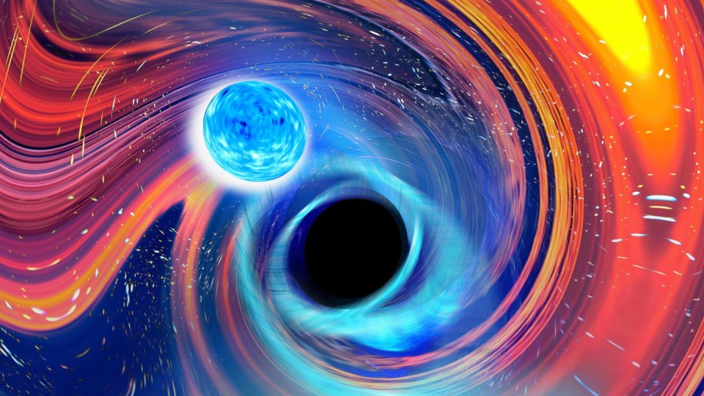 A 'Pac-Man' black hole devours neutron star