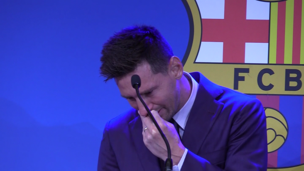 Messi breaks down in tears at his farewell to Barcelona