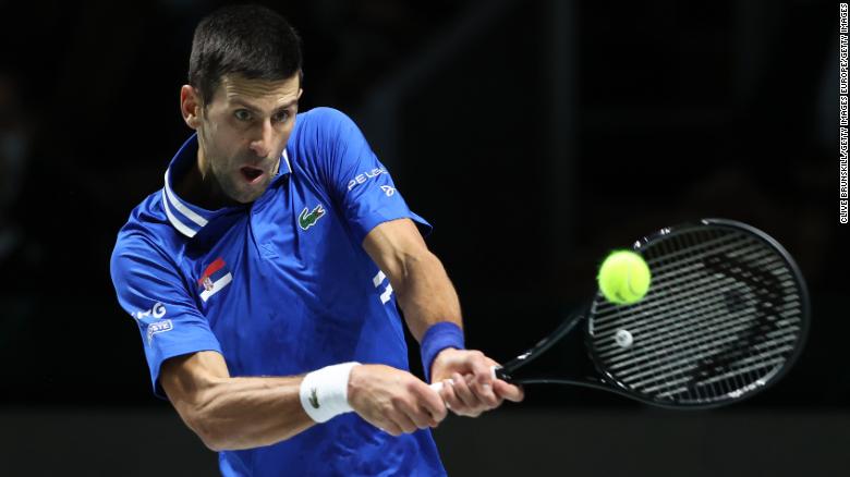 Novak Djokovic in the Davis Cup semifinal, in December 2021