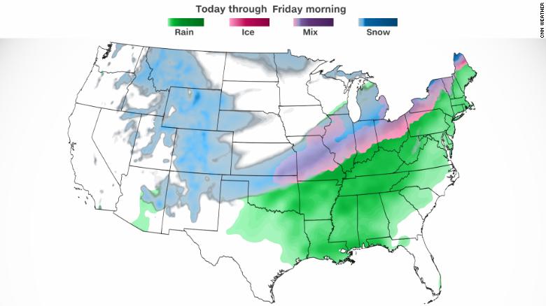 Storm threatens the US with snow, ice and possible tornadoes