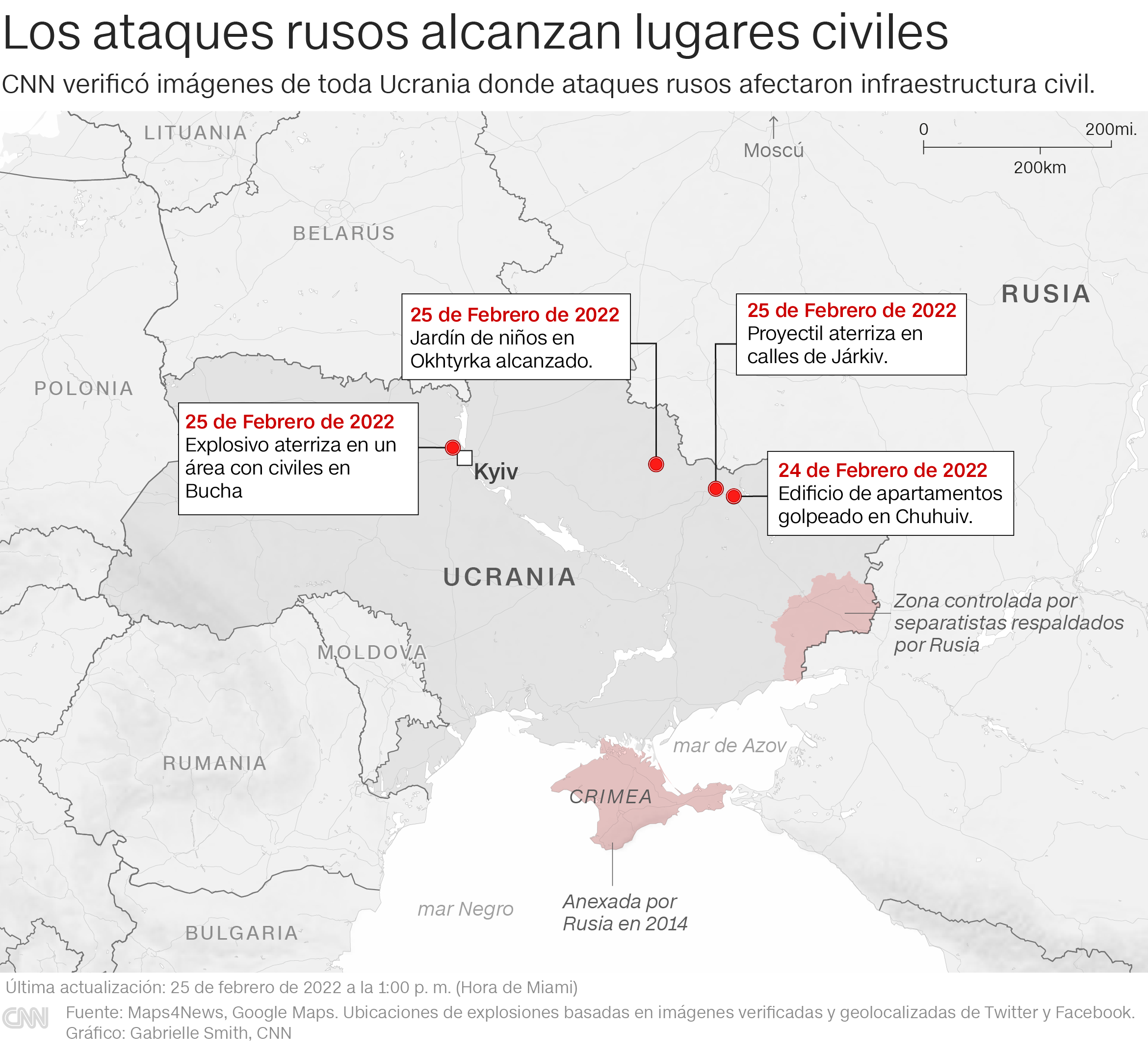 Los sitios civiles en Ucrania alcanzados por ataques rusos