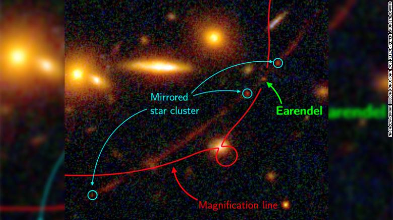 Esta imagen muestra la diminuta región en la que se alinea Earendel, la estrella más lejana que se ha descubierto hasta ahora.