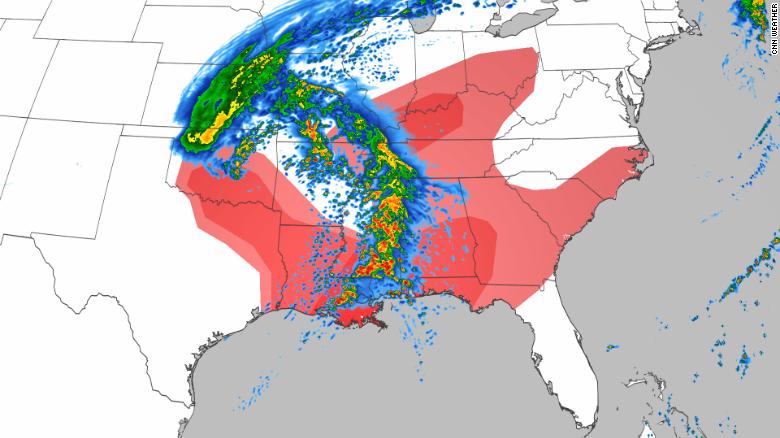 Poderosas tormentas podrían llevar vientos dañinos, granizo y posibles tornados al sureste de EE.UU.