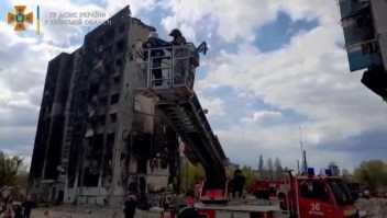 Rescatan a gato dentro de los escombros de edificio en Ucrania
