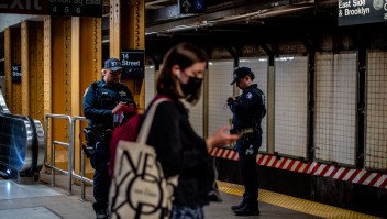NEW YORK, NEW YORK- APRIL 13, 2022: Union Square subway station on Wednesday. Extra police officers were added to subway platforms across the city following the shooting in Brooklyn. Crime on New York City Subways is on the rise.