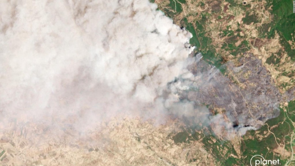 Satellite images show forest fires in Europe